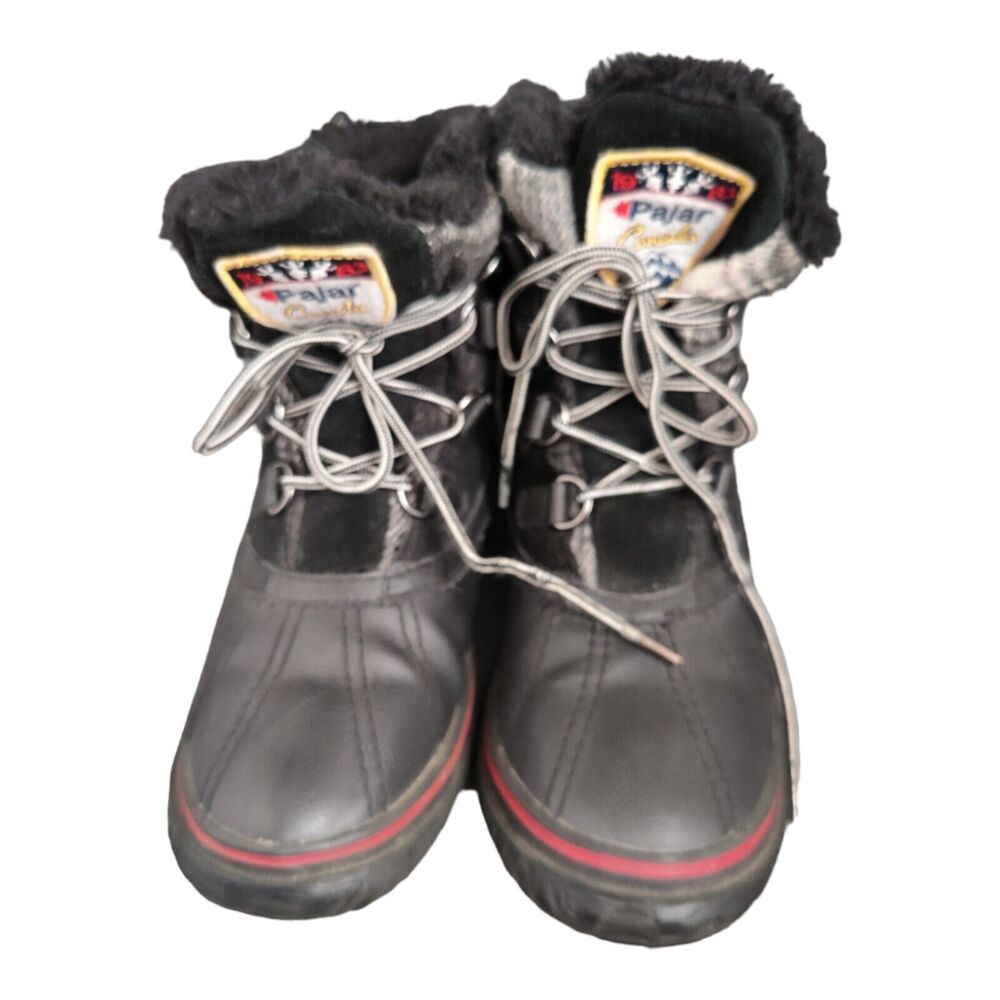 Pajar Canada Women's Black Winter Snow Boots 7 - 7.5 Sherpa Lined Suede Lace-up
